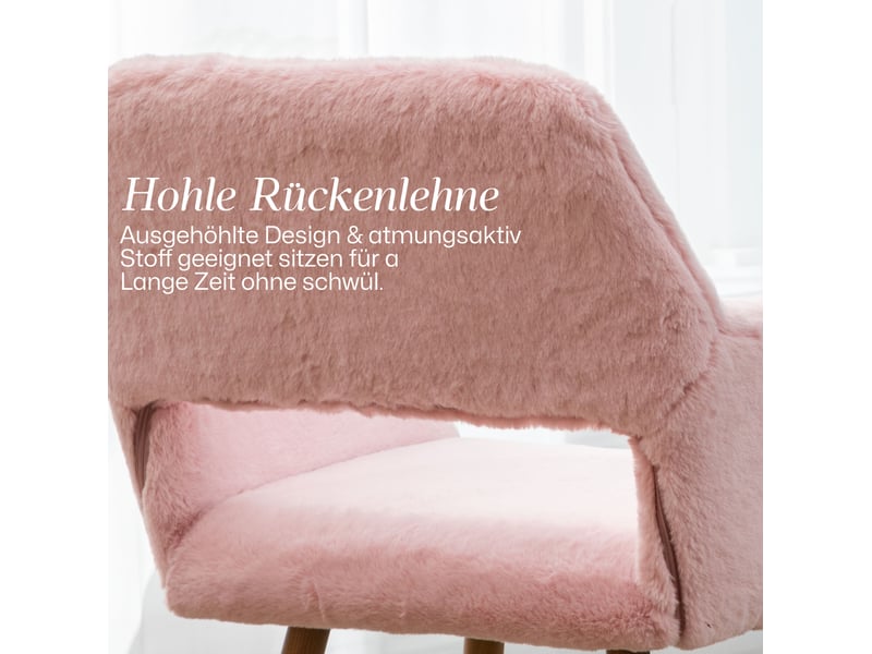 Chaise de salle à manger rose en fausse fourrure avec accoudoirs, style vintage, confort pour vos repas élégants - Conforama E