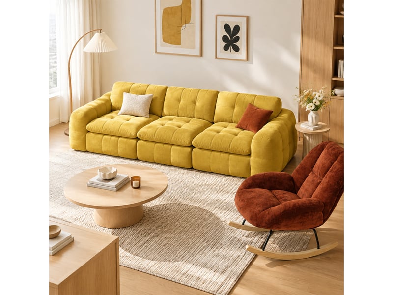  Canapé 3 places, revêtement en tissu chenille, sans assemblage, jaune  - Conforama C