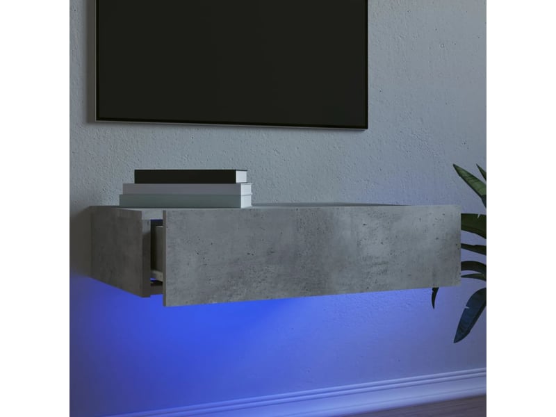 Meuble tv - banc tv - meuble de rangement avec éclairage led gris béton 60x35x15,5 cm - Conforama B