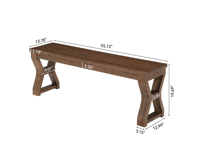  Banc en bois massif de 140 cm avec pieds en x, banc à chaussures pour entrée avec rangement ouvert  - Conforama C
