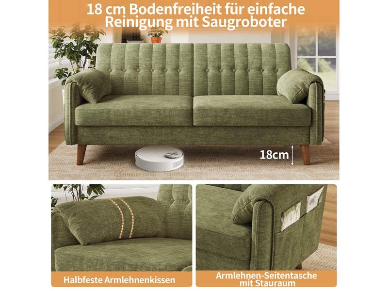  Canapé 2 places vert en chenille avec pieds en bois massif  - Conforama C
