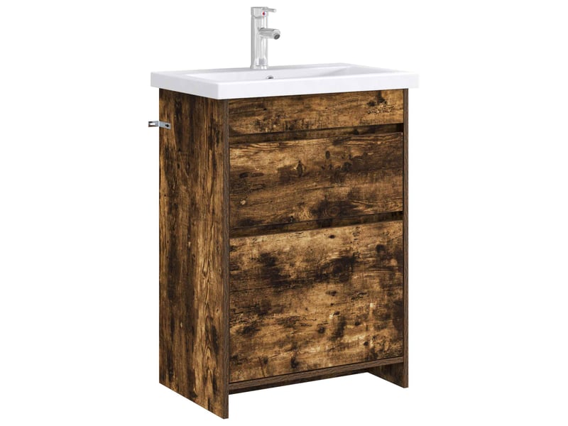  Meuble sous lavabo de salle de bain, commode chêne fumé shl711  - Conforama C