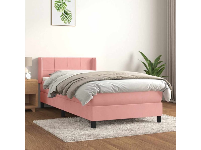 Lit simple, sommier à lattes de lit avec matelas rose 100x200 cm velours shl41283 - Conforama B
