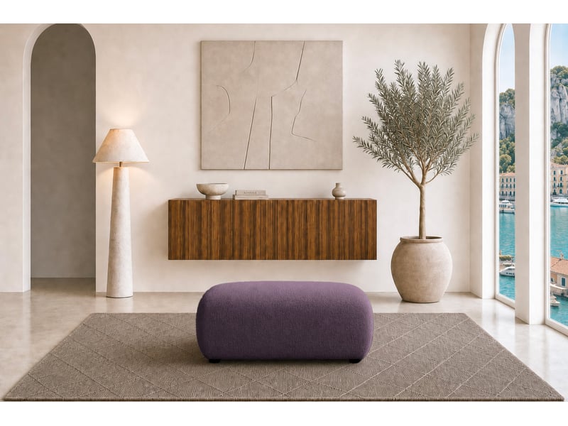  Cassis - pouf en tissu chenille mauve 105x57x40  - Conforama D