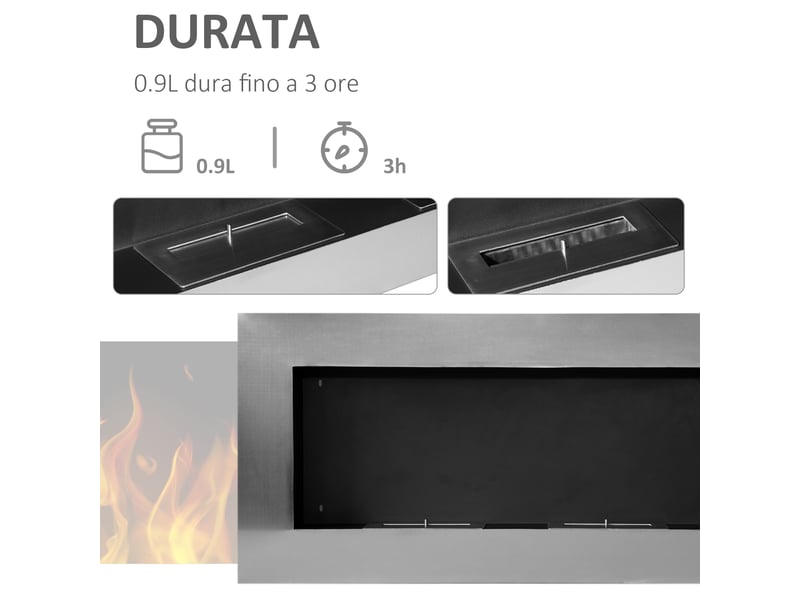  Cheminée murale au bioéthanol en acier inoxydable avec deux brûleurs, 0,9 l, 110 x 54 x 14 cm  - Conforama E
