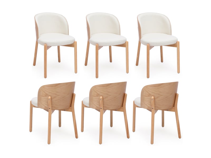  Chaise de salle à manger lot de 4 avec dossier enveloppant  - assise rembourrée, bois massif et lin - naturel  - Conforama A