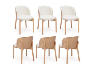 Chaise de salle à manger lot de 4 avec dossier enveloppant - assise rembourrée, bois massif et lin - naturel