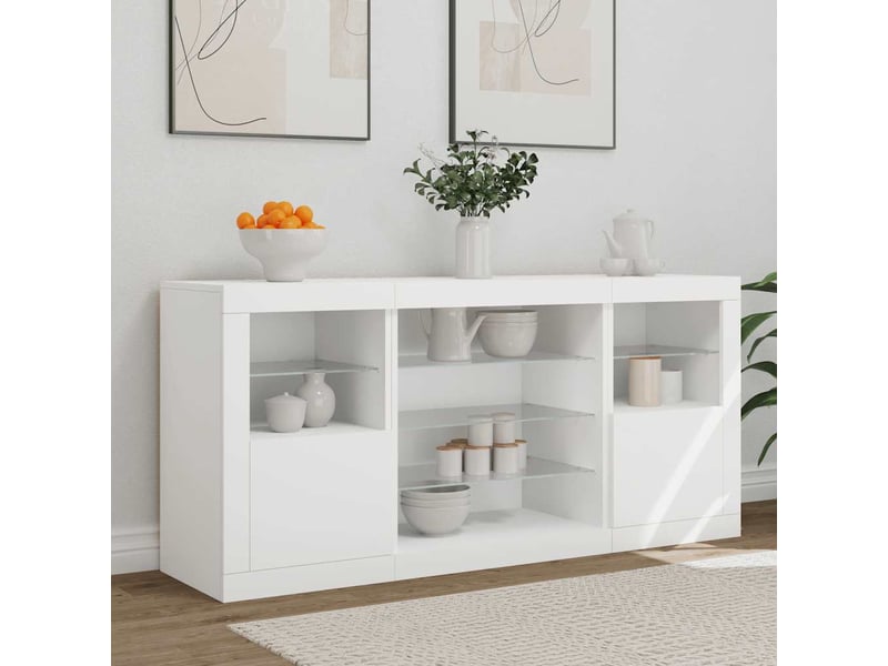  Buffet - bahut - meuble de rangement avec lumières led blanc 142,5x37x67 cm  - Conforama C