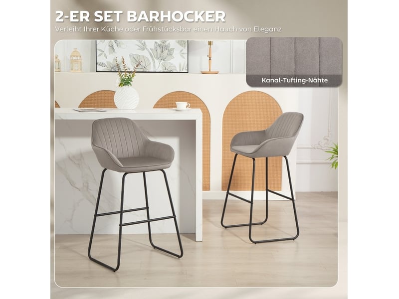  Tabouret de bar lot de 2 avec assise rembourrée, accoudoirs et repose-pieds, en polyester gris  - Conforama E