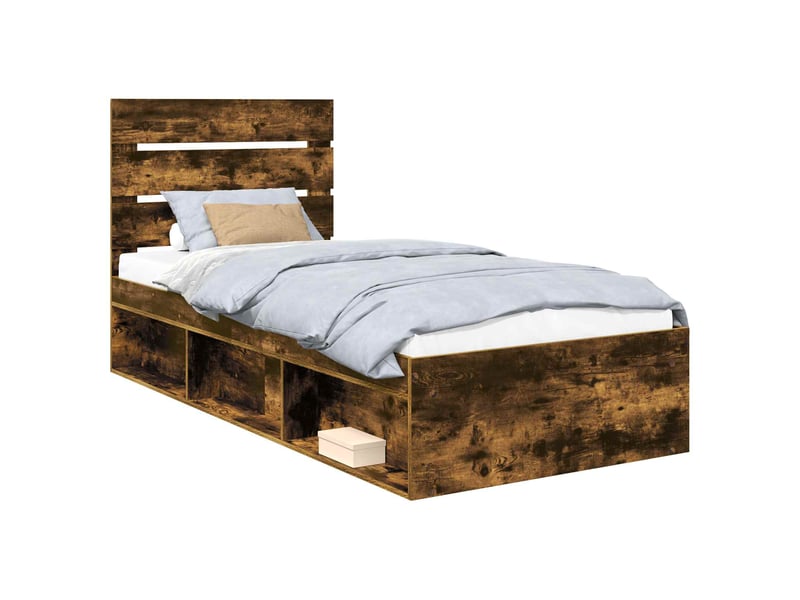  Lit simple- lit adulte -  cadre de lit chêne fumé 100 x 200 cm bois de pin massif  - Conforama A