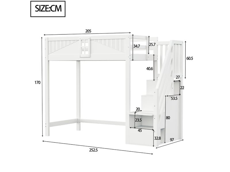  Lit mezzanine 90x200cm coloris blanc bois massif lit enfant blanc - Conforama C
