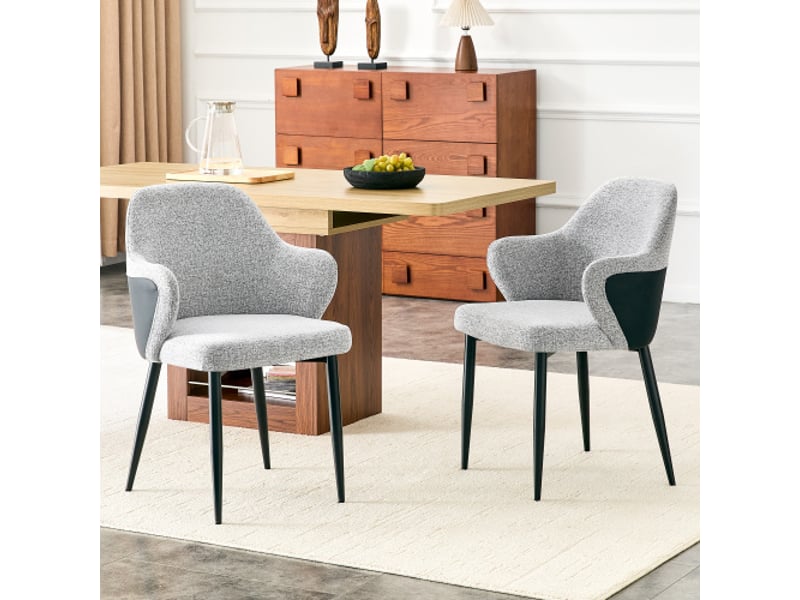  Lot de 2 chaises en tissu gris, dossier bicolore gris et noir, pieds métalliques croisés, hauteur 83 cm  - Conforama B