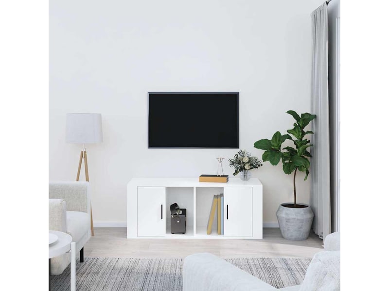 Meuble tv - banc tv - meuble de rangement blanc brillant 100x35x40 cm bois d'ingénierie  - Conforama B