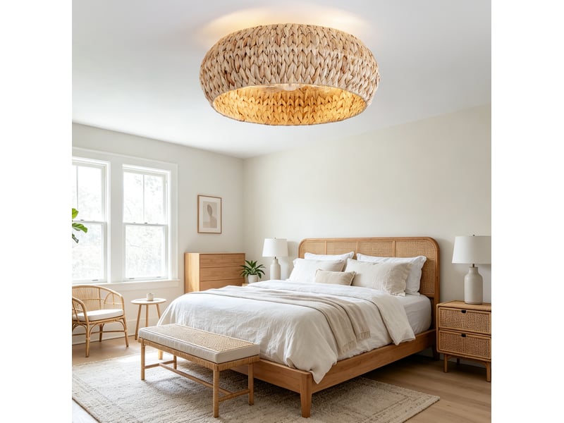  Ventilateur plafonnier lumineux 19 pouces en rotin cuivré avec 6 vitesses  - Conforama D