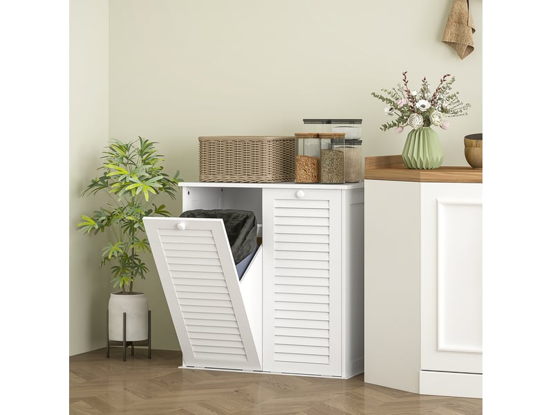  Meuble de salle de bain 70 x 38 x 73 cm – blanc – 2 paniers à linge basculants ventilés avec poignées  - Conforama B