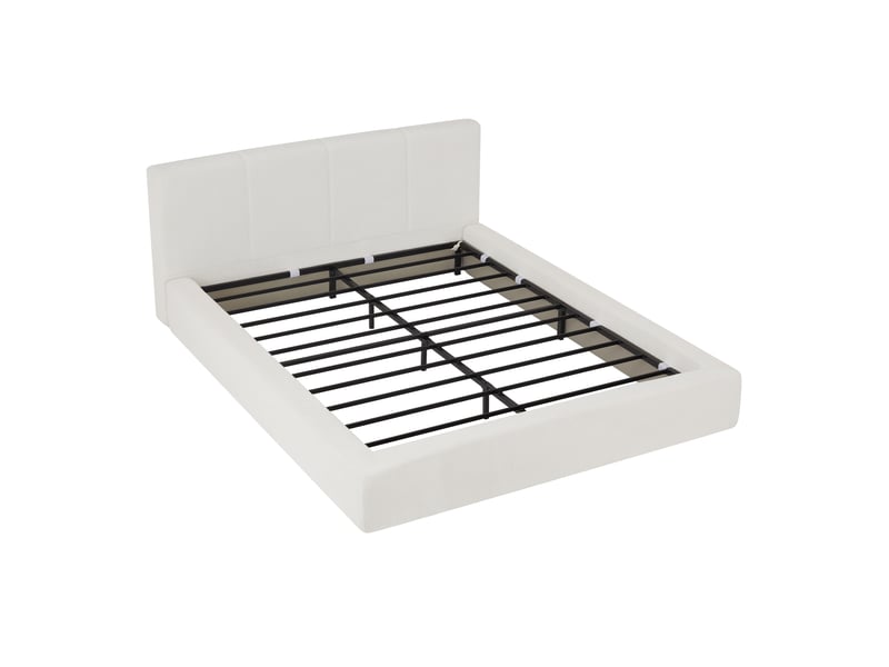 Lit double compressé 140x200 cm, coloris blanc crème, tête de lit capitonnée en mousse, structure en acier renforcé, sans matelas, pour chambre adulte Luxe haut de gamme - Conforama A
