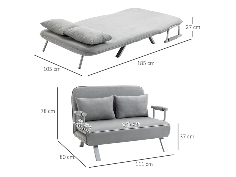  Canapé-lit 2 places à dossier réglable 5 positions gris clair  - Conforama C
