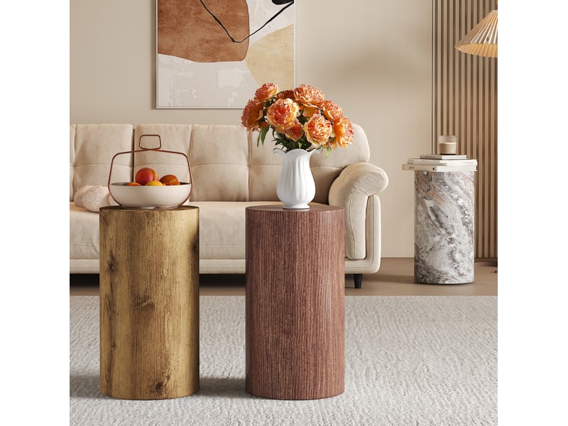  Bout de canapé rond ø30 cm en mdf, effet marbre gris, hauteur 55 cm fixe  - Conforama D