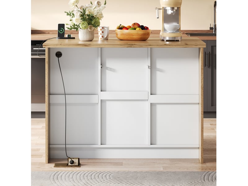  Desserte de cuisine avec 4 tiroirs, rangement fermé, étagères réglables et prises intégrées, 120 × 60 × 90 cm  - Conforama E