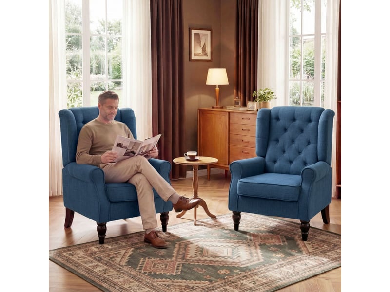  Fauteuil enisisa chesterfield capitonné bleu  - Conforama D