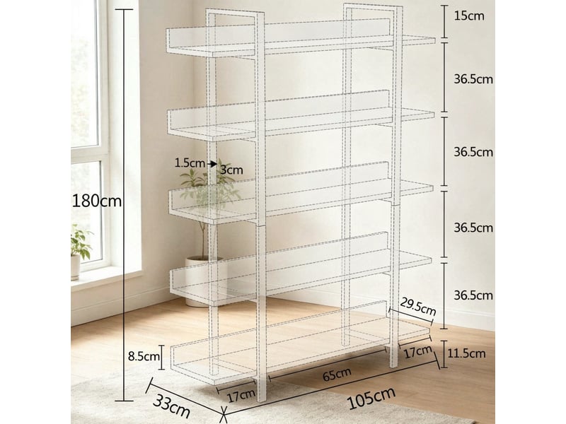 Bibliothèque étagère à 5 niveaux en métal et bois 105 x 33 x 180 cm  - Conforama C