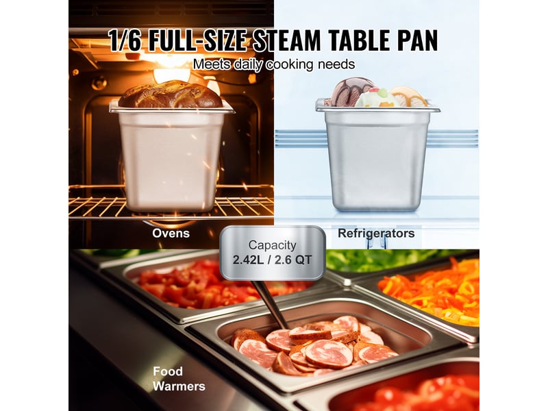 Lot de 6 poêles d'hôtel,succebuy poêles à vapeur 16 taille en inox de 0,8 mm,6 pouces de profondeur,pour usage commercial et industriel - Conforama E