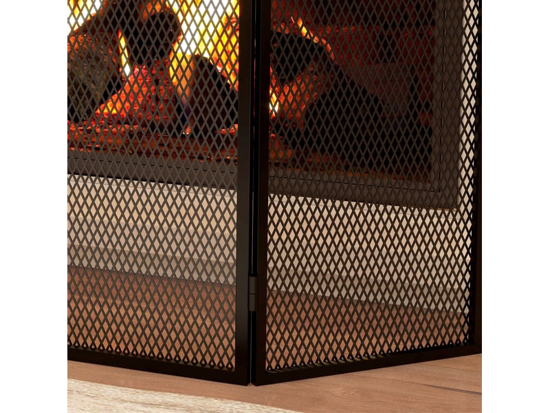  Grille de protection de cheminée pliable 3 panneaux, grille de protection feu, grille anti-étincelles pour salon, métal, 96 x 60 cm, noir  - Conforama E