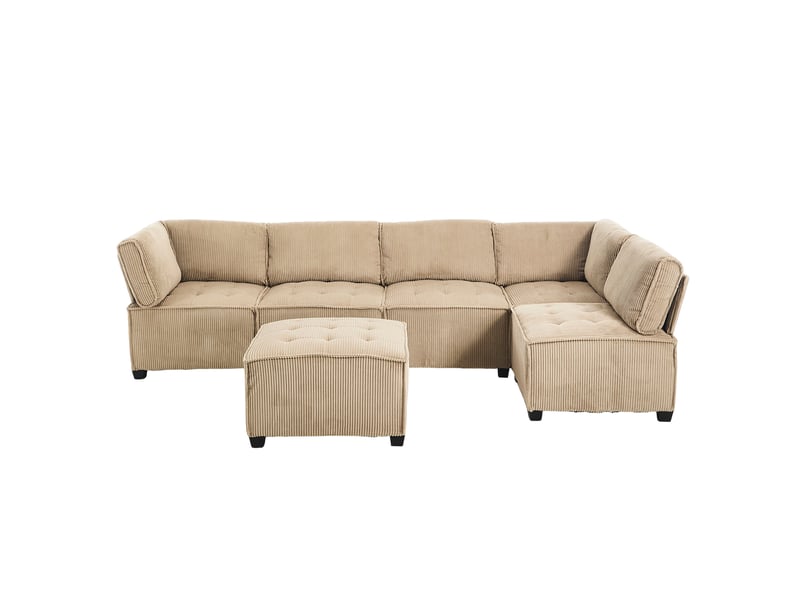 Canapé modulaire 6 places en velours côtelé kaki, structure métal et bois, convertible u ou l - Conforama A