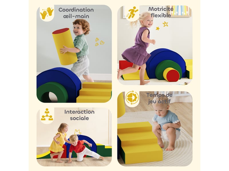 Parcours motricité enfants jouets d'escalade modulable 5 briques géantes en mousse 181 x 39 x 44 cm multicolore - Conforama R