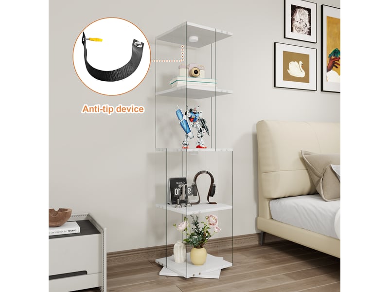 Vitrine tournante 4 niveaux 38x38x160 cm blanche - meuble de ...