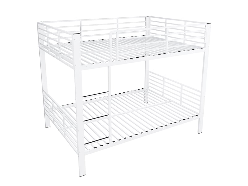  Lit superposé en métal 140x200 cm blanc mat avec échelle et garde-corps  - Conforama A