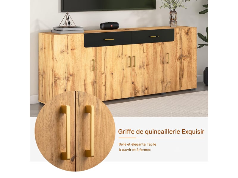  Buffet 4 portes 2 tiroirs en panneau de particules marron et blanc 208x39.5x80 cm - pangivo  - Conforama E