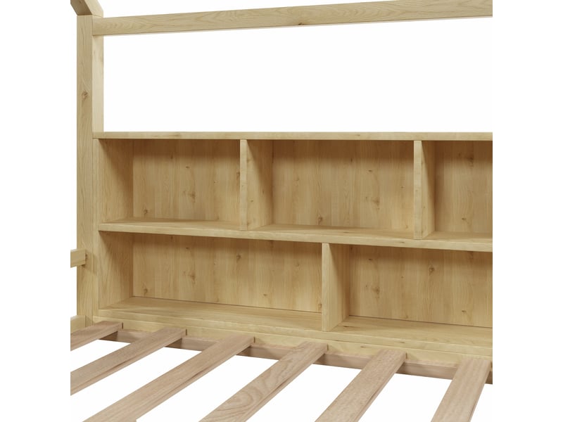  Lit cabane enfant 140x190 cm bois naturel, led, rangements, barrières et sommier IKSETERA TRADING LTD - Conforama W