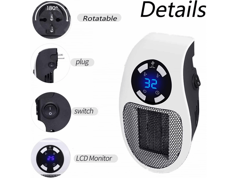  Chauffage soufflant économique 500 w ptc, mini chauffage électrique portable avec affichage led et thermostat numérique, multicolore XLH-ZLS-005900ZLS - Conforama D