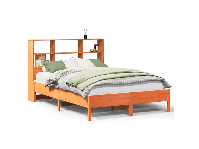 Lit double- lit adulte - lit bibliothèque sans matelas marron 150x200 cm pin massif - Conforama A