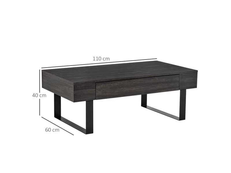 Table basse rectangulaire avec 1 tiroir et rangements ouverts, structure acier noir, gris foncé 110 × 60 × 40 cm  - Conforama C