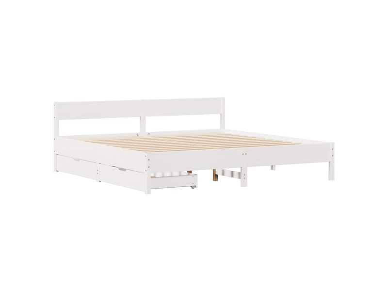 Lit double- lit adulte -  cadre de lit sans matelas blanc 180x200 cm bois massif de pin  - Conforama B