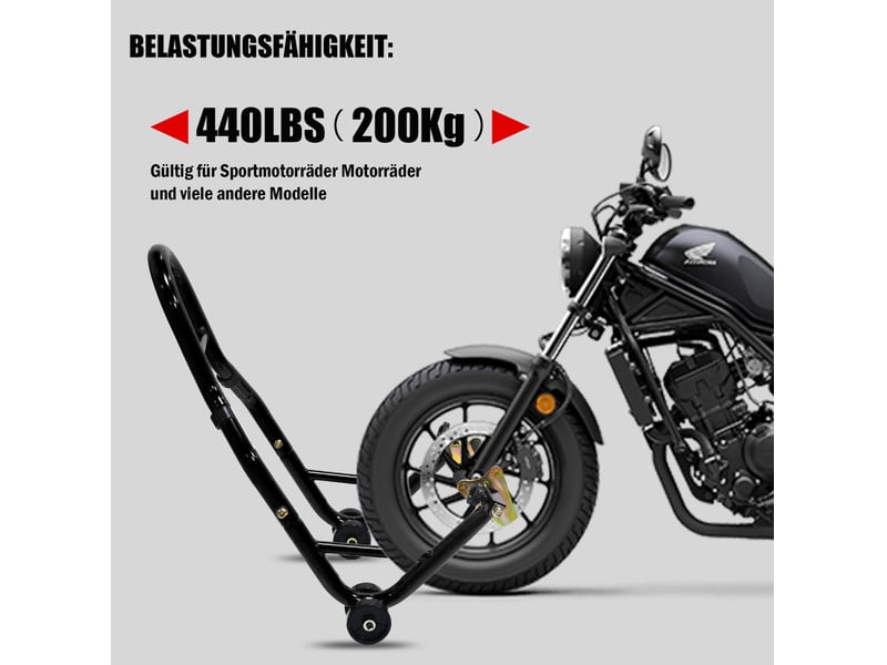  Béquilles avant et arrière pour moto noires en acier, capacité 200 kg, supports réglables pour entretien  - Conforama B