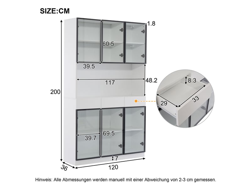 Vitrine haute led 36x240x200 cm blanche avec portes en verre et cadre noir - Conforama C