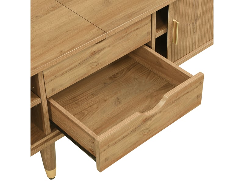  Meuble tv avec portes coulissantes 175 cm bois clair style rustique détails dorés  - Conforama D