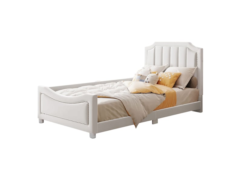  Modenvie lit enfant capitonné 90x200 cm - avec dossier et structure multifonction, sans matelas - beige  - Conforama A