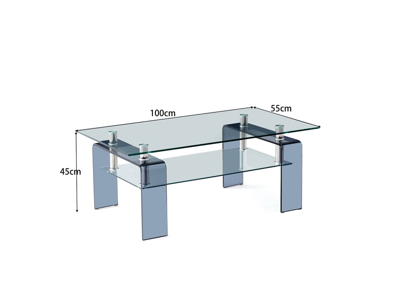 Table basse avec plateau et tablette en verre trempé, pieds gris, pour salon, en verre transparent, 100 × 55 × 45 cm - Conforama E