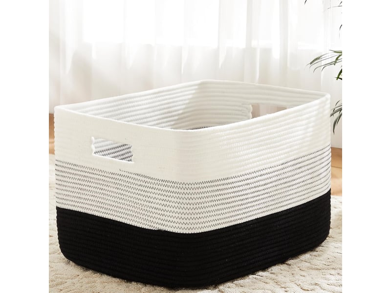  Lot de 2 paniers tissés corde coton pour couvertures - grand panier 30x35cm + petit 25x30cm pour  - Conforama A
