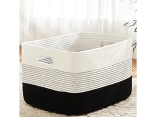 Lot de 2 paniers tissés corde coton pour couvertures - grand panier 30x35cm + petit 25x30cm pour