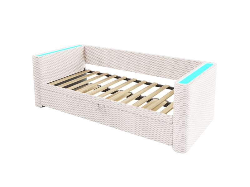  Lit gigogne enfant 90x200 cm + 90x190 cm canapé-lit avec led, velours, beige, sans matelas  - Conforama D