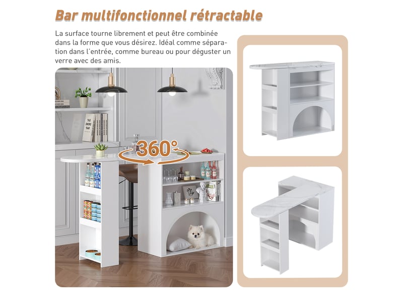  Table de bar blanc - 120cm mdf table de bar blanc - Conforama E
