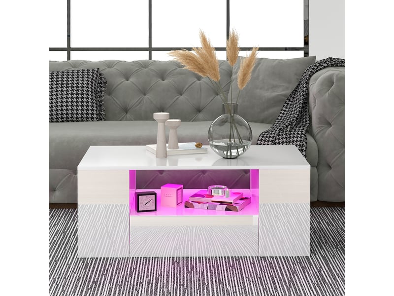  Table basse, mdf, blanc, 95 x 53 x 37 cm, avec éclairage led, avec rangement  - Conforama W