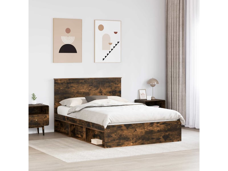  Lit double- lit adulte -  cadre de lit chêne fumé 140 x 200 cm bois de pin massif  - Conforama B