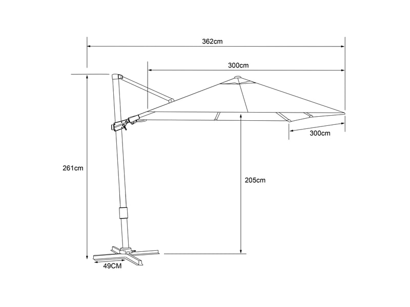  Axi alina parasol déporté carré avec pied de parasol, 300 x 300 cm, aspect boisgris | pour le jardin terrasse avec armature thermolaquée | housse de protection inclus  - Conforama B
