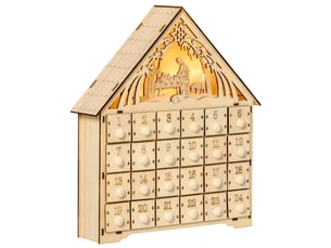 Calendrier de l'avent à remplir en bois, décoration de noël avec 24 tiroirs et 5 lumières led, 26,6x6x30cm, bois naturel